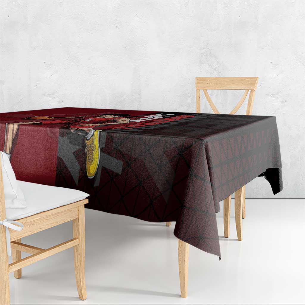 Luffy One Piece Basketball Theme Red and Black Design Tablecloth with Straw Hat Pirate Logo and Sports Pose - The Mazicc