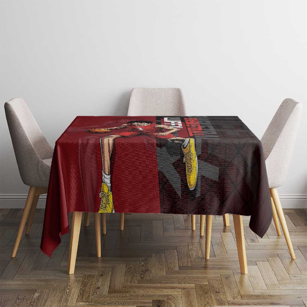 Luffy One Piece Basketball Theme Red and Black Design Tablecloth with Straw Hat Pirate Logo and Sports Pose - The Mazicc