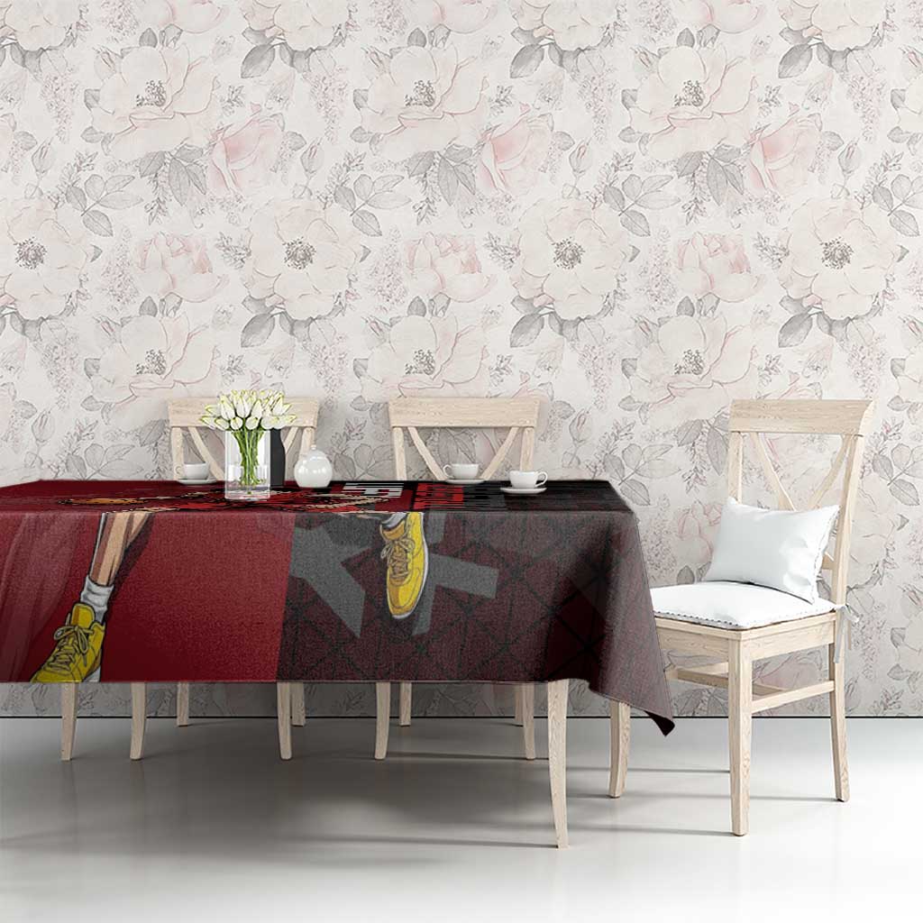Luffy One Piece Basketball Theme Red and Black Design Tablecloth with Straw Hat Pirate Logo and Sports Pose - The Mazicc