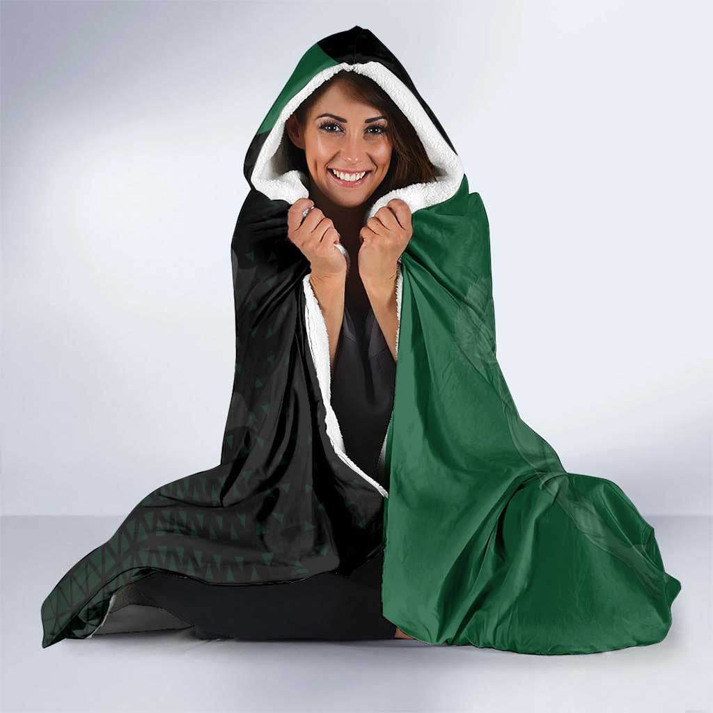 Zoro One Piece Basketball Theme Green and Black Design Hooded Blanket with Swordsman Logo and Action Dribble Pose - The Mazicc