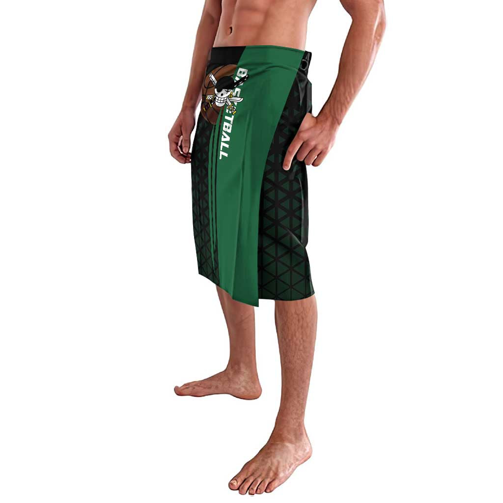 Zoro One Piece Basketball Theme Green and Black Design Lavalava with Swordsman Logo and Action Dribble Pose - The Mazicc
