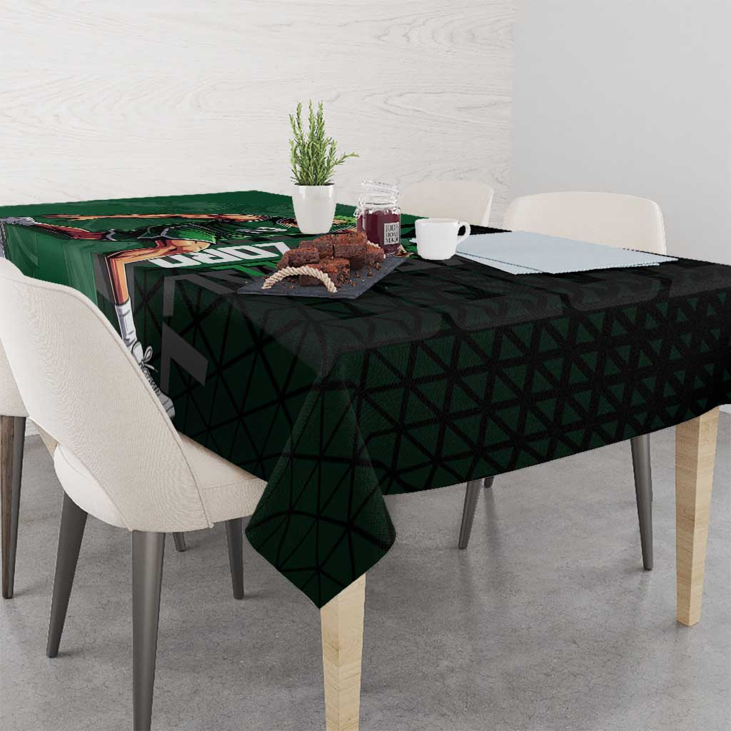 Zoro One Piece Basketball Theme Green and Black Design Tablecloth with Swordsman Logo and Action Dribble Pose - The Mazicc