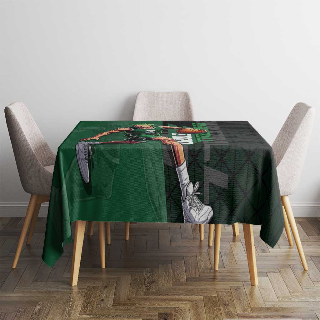 Zoro One Piece Basketball Theme Green and Black Design Tablecloth with Swordsman Logo and Action Dribble Pose - The Mazicc