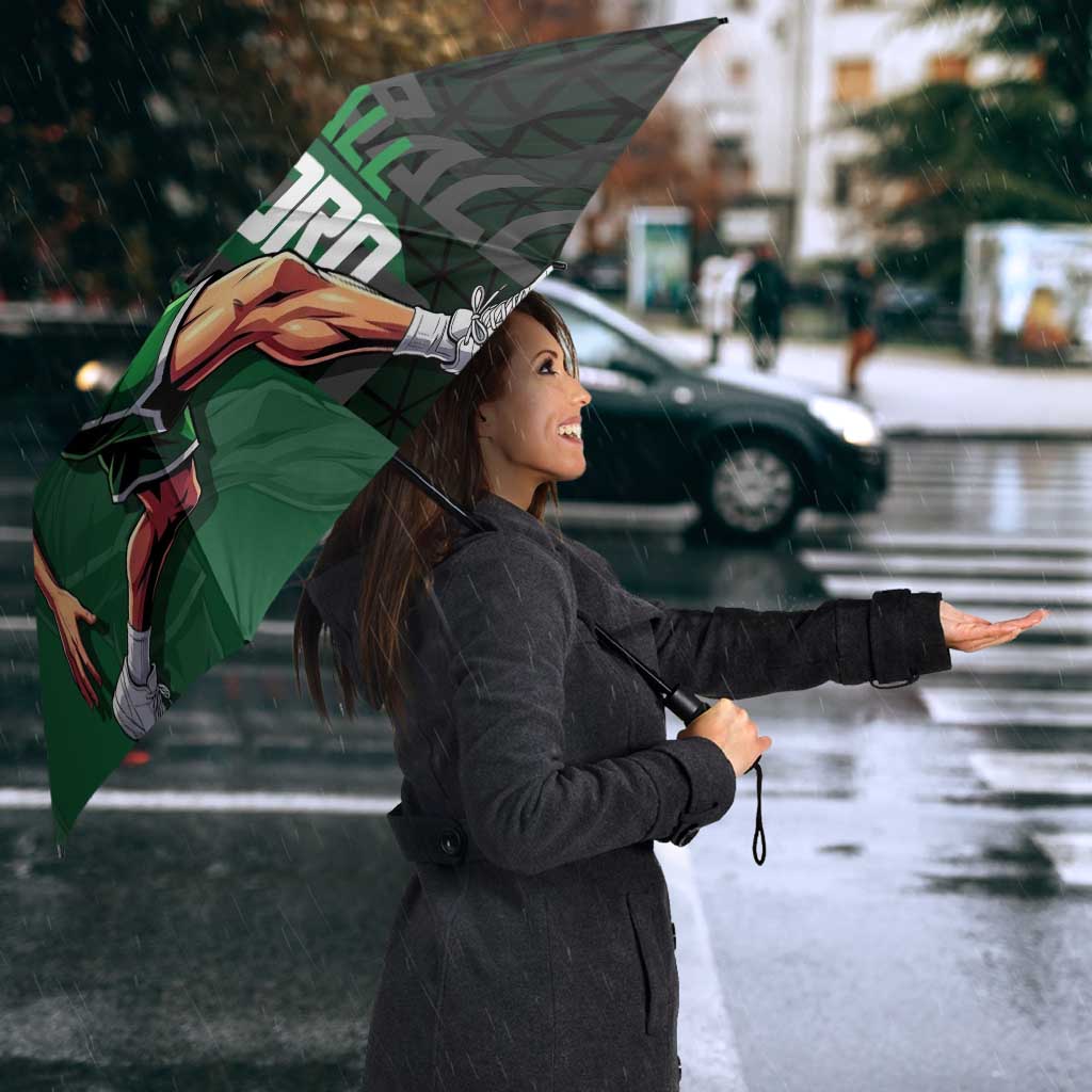 Zoro One Piece Basketball Theme Green and Black Design Umbrella with Swordsman Logo and Action Dribble Pose - The Mazicc