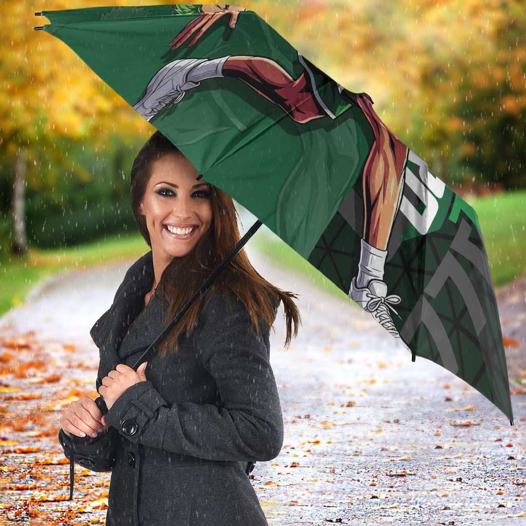 Zoro One Piece Basketball Theme Green and Black Design Umbrella with Swordsman Logo and Action Dribble Pose - The Mazicc