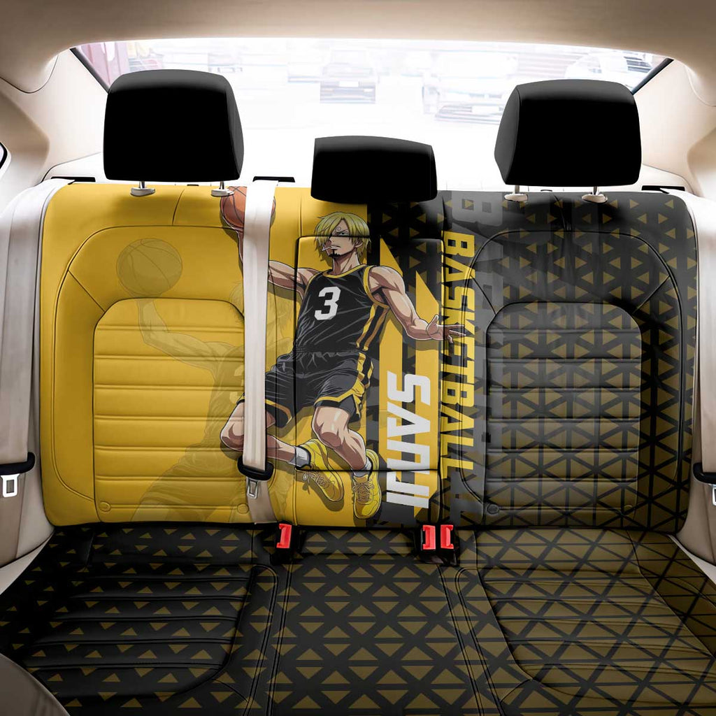 Sanji One Piece Basketball Theme Yellow and Black Design Back Car Seat Cover with Pirate Chef Logo and Jump Shot Pose - The Mazicc