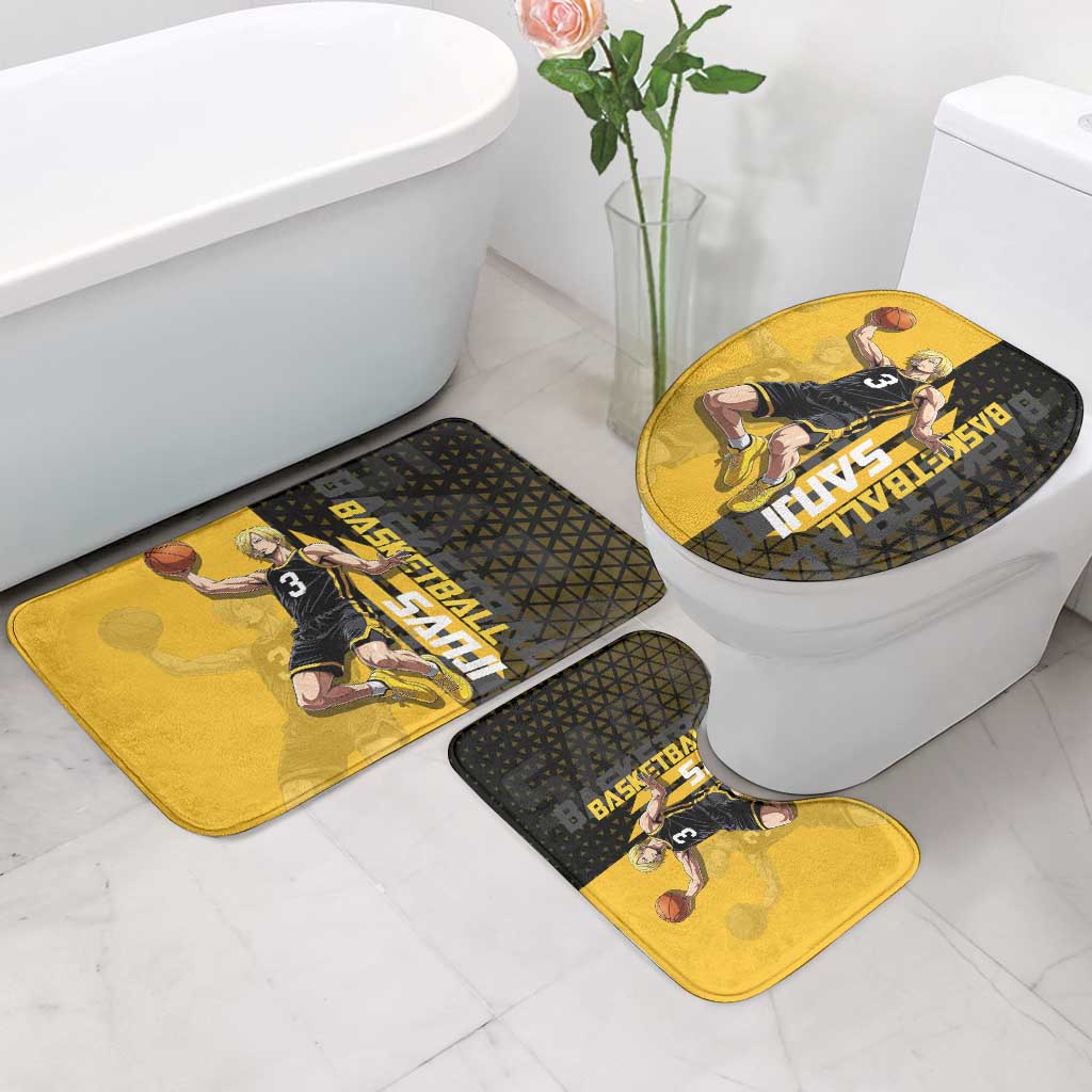 Sanji One Piece Basketball Theme Yellow and Black Design Bathroom Set with Pirate Chef Logo and Jump Shot Pose - The Mazicc