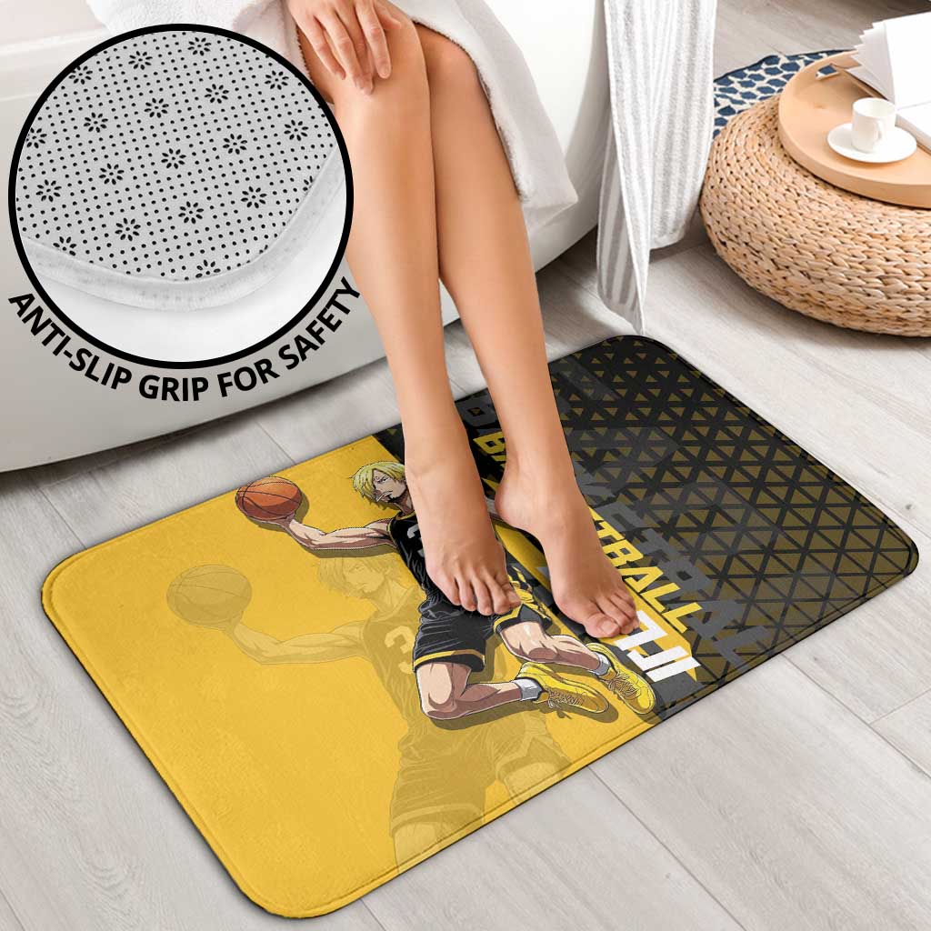 Sanji One Piece Basketball Theme Yellow and Black Design Bathroom Set with Pirate Chef Logo and Jump Shot Pose - The Mazicc