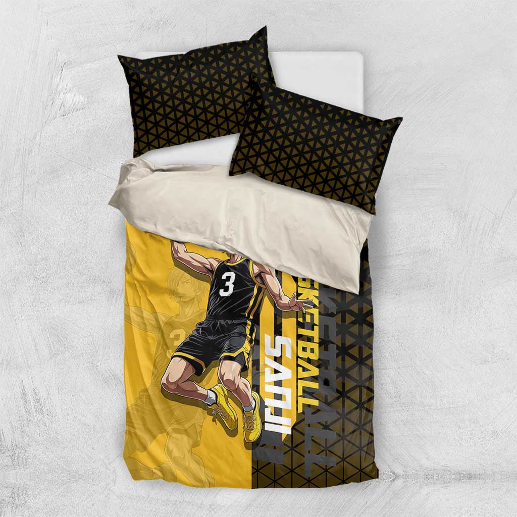 Sanji One Piece Basketball Theme Yellow and Black Design Bedding Set with Pirate Chef Logo and Jump Shot Pose - The Mazicc