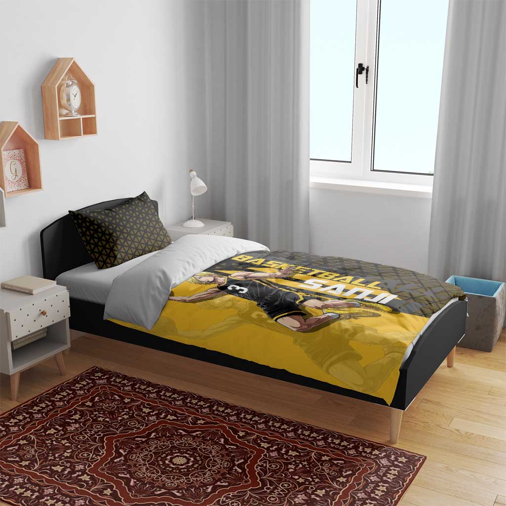 Sanji One Piece Basketball Theme Yellow and Black Design Bedding Set with Pirate Chef Logo and Jump Shot Pose - The Mazicc