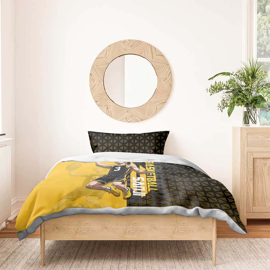 Sanji One Piece Basketball Theme Yellow and Black Design Bedding Set with Pirate Chef Logo and Jump Shot Pose - The Mazicc