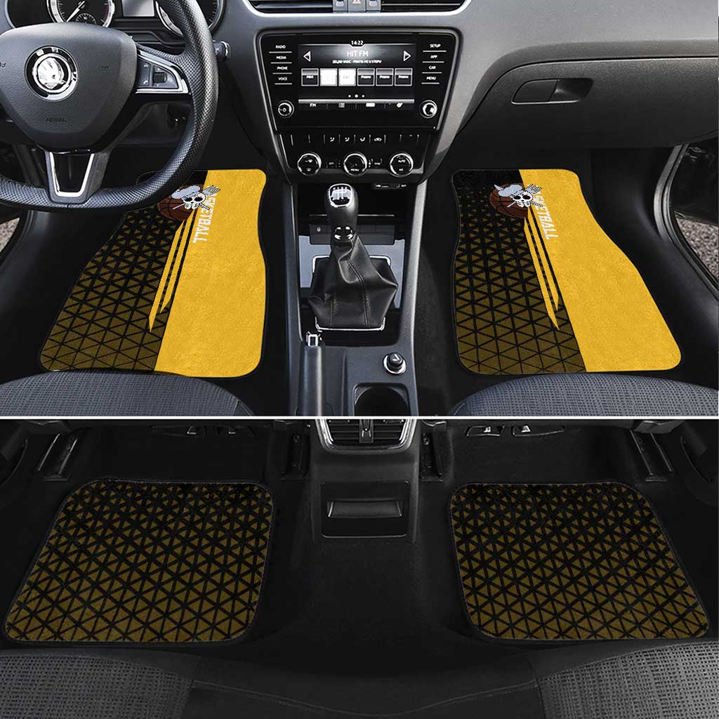 Sanji One Piece Basketball Theme Yellow and Black Design Car Mats with Pirate Chef Logo and Jump Shot Pose - The Mazicc