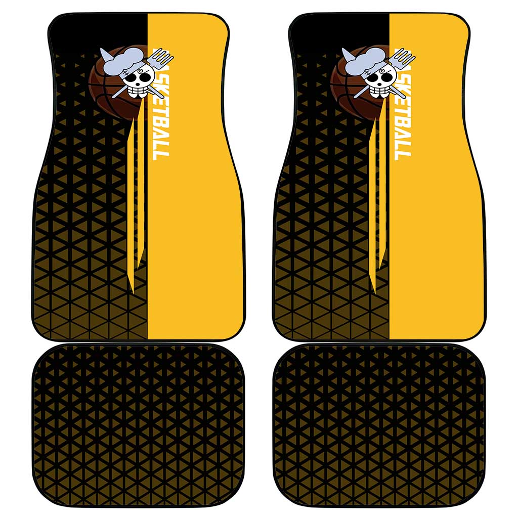 Sanji One Piece Basketball Theme Yellow and Black Design Car Mats with Pirate Chef Logo and Jump Shot Pose - The Mazicc