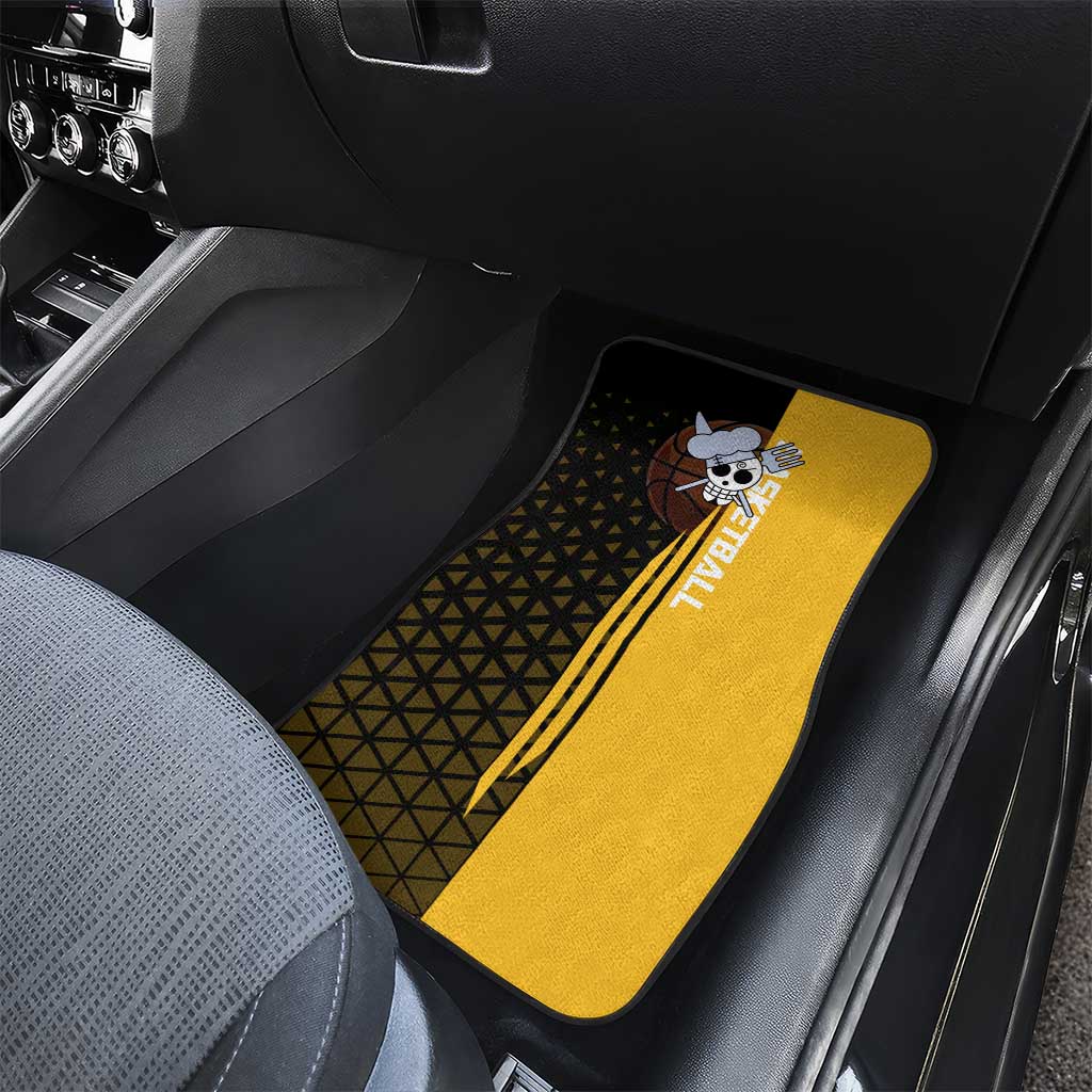 Sanji One Piece Basketball Theme Yellow and Black Design Car Mats with Pirate Chef Logo and Jump Shot Pose - The Mazicc