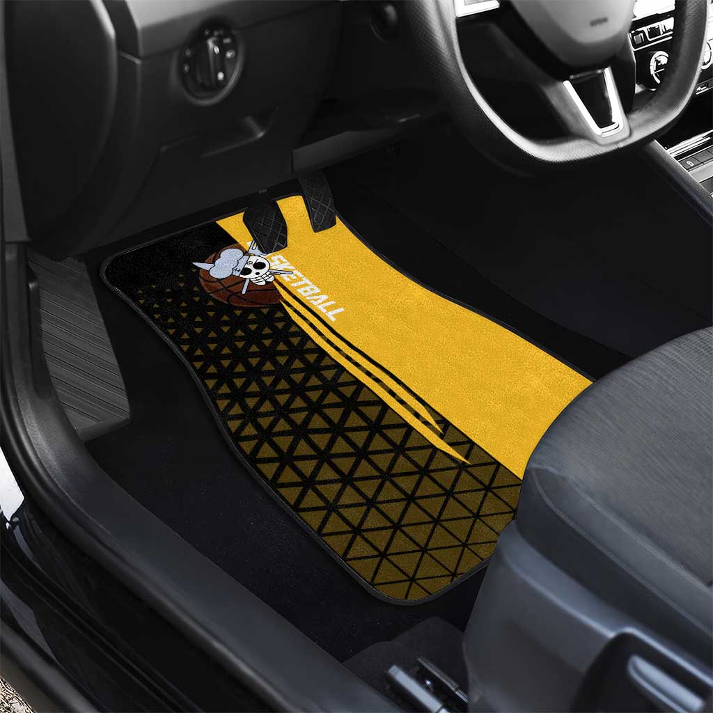 Sanji One Piece Basketball Theme Yellow and Black Design Car Mats with Pirate Chef Logo and Jump Shot Pose - The Mazicc