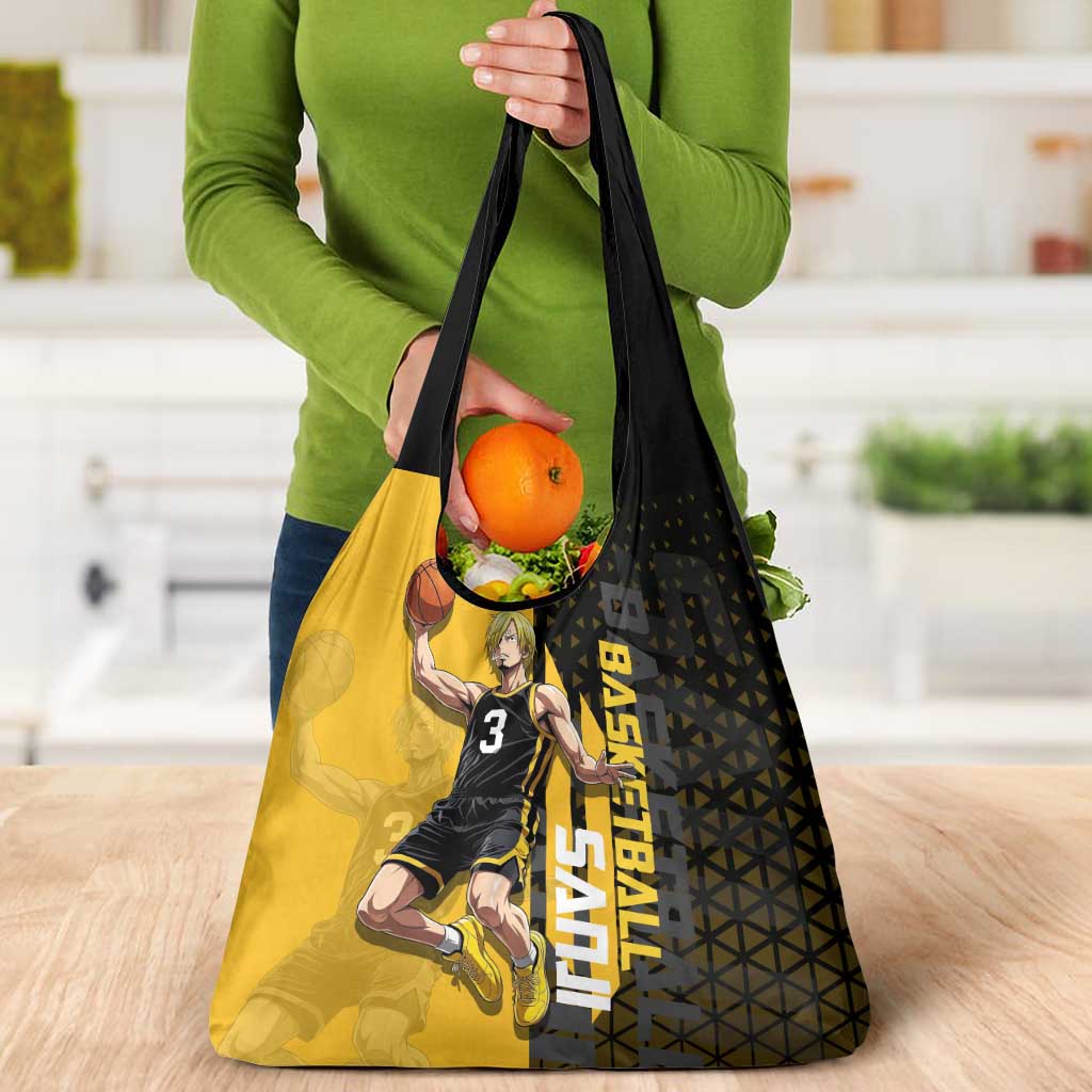 Sanji One Piece Basketball Theme Yellow and Black Design Grocery Bag with Pirate Chef Logo and Jump Shot Pose - The Mazicc