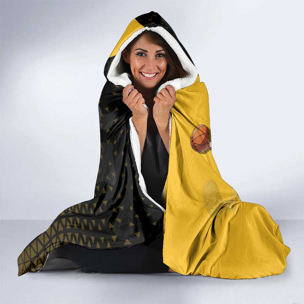 Sanji One Piece Basketball Theme Yellow and Black Design Hooded Blanket with Pirate Chef Logo and Jump Shot Pose - The Mazicc