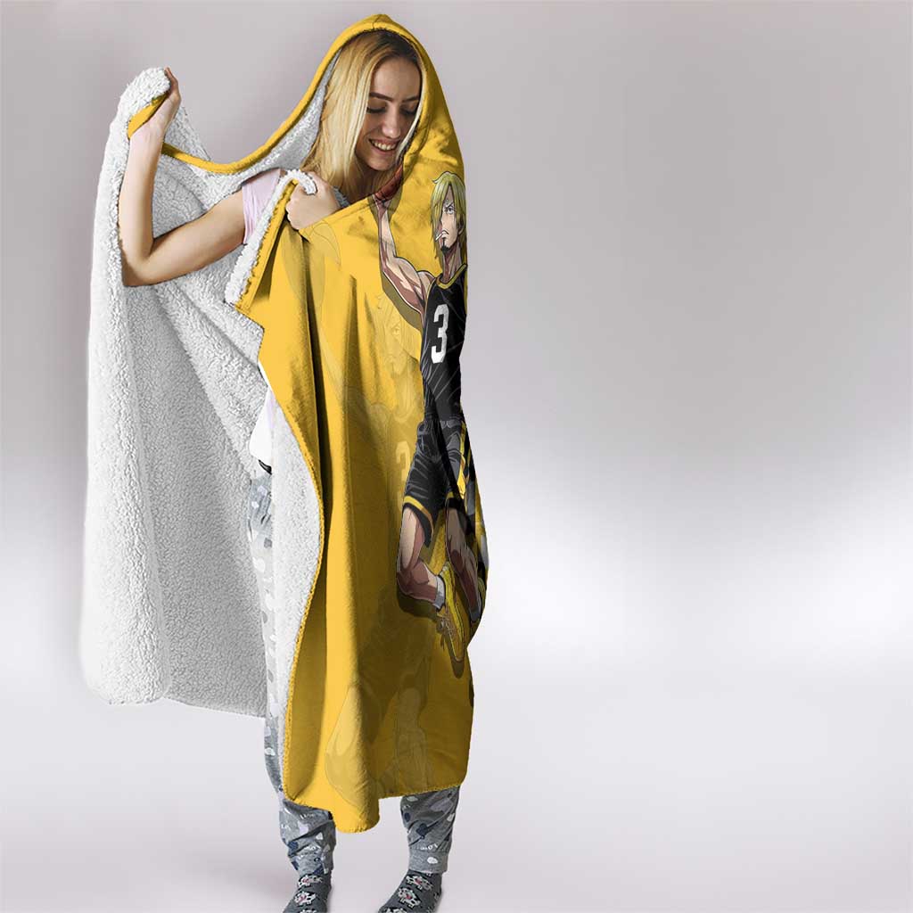 Sanji One Piece Basketball Theme Yellow and Black Design Hooded Blanket with Pirate Chef Logo and Jump Shot Pose - The Mazicc