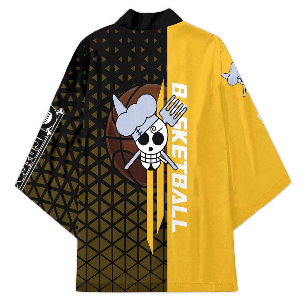 Sanji One Piece Basketball Theme Yellow and Black Design Kimono with Pirate Chef Logo and Jump Shot Pose - The Mazicc