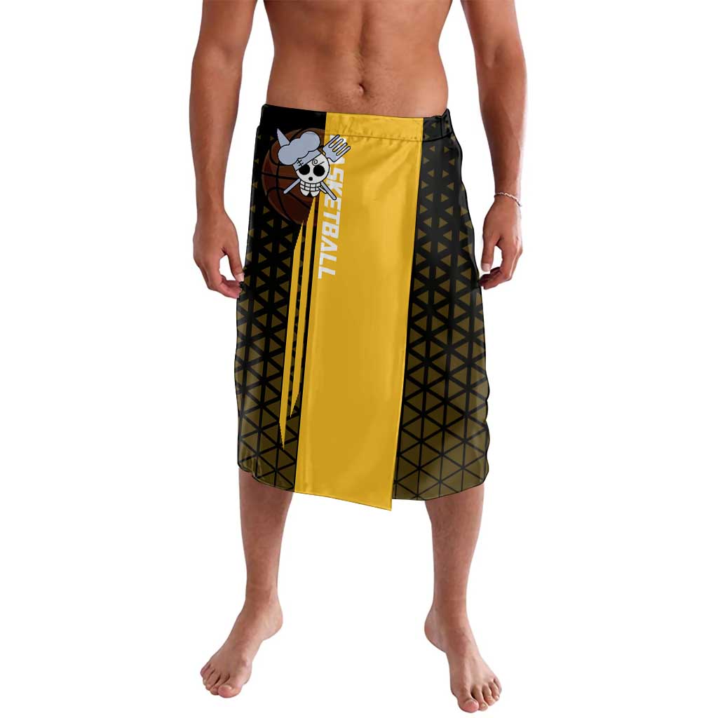 Sanji One Piece Basketball Theme Yellow and Black Design Lavalava with Pirate Chef Logo and Jump Shot Pose - The Mazicc