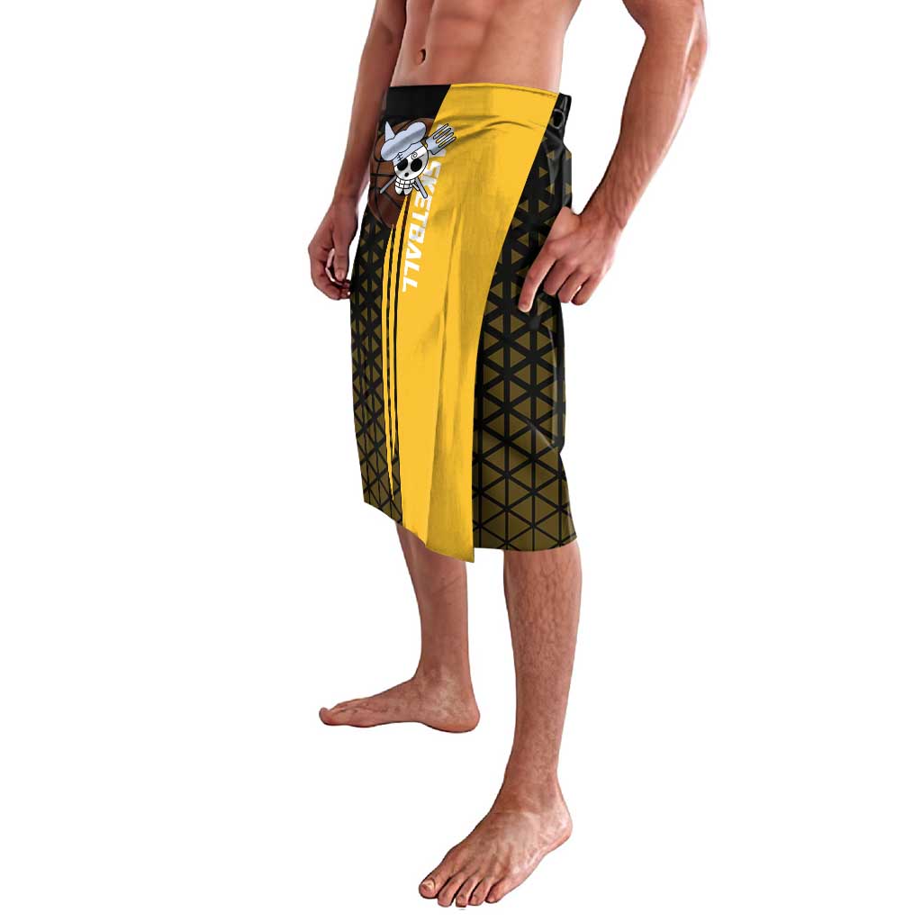 Sanji One Piece Basketball Theme Yellow and Black Design Lavalava with Pirate Chef Logo and Jump Shot Pose - The Mazicc