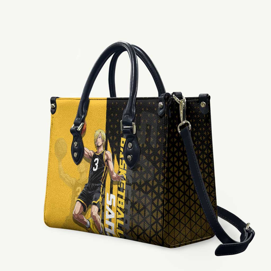 Sanji One Piece Basketball Theme Yellow and Black Design Leather Bag with Pirate Chef Logo and Jump Shot Pose - The Mazicc