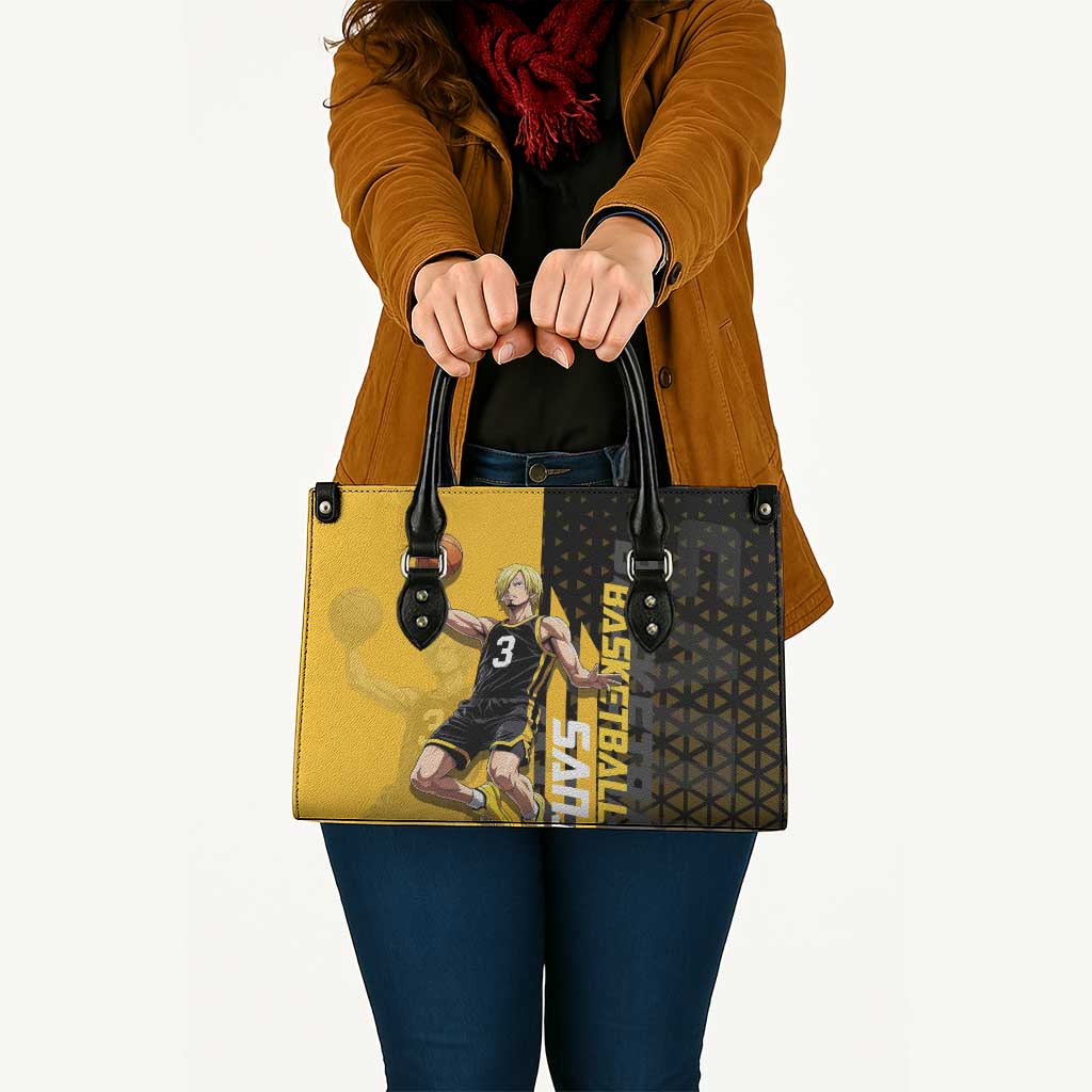 Sanji One Piece Basketball Theme Yellow and Black Design Leather Bag with Pirate Chef Logo and Jump Shot Pose - The Mazicc