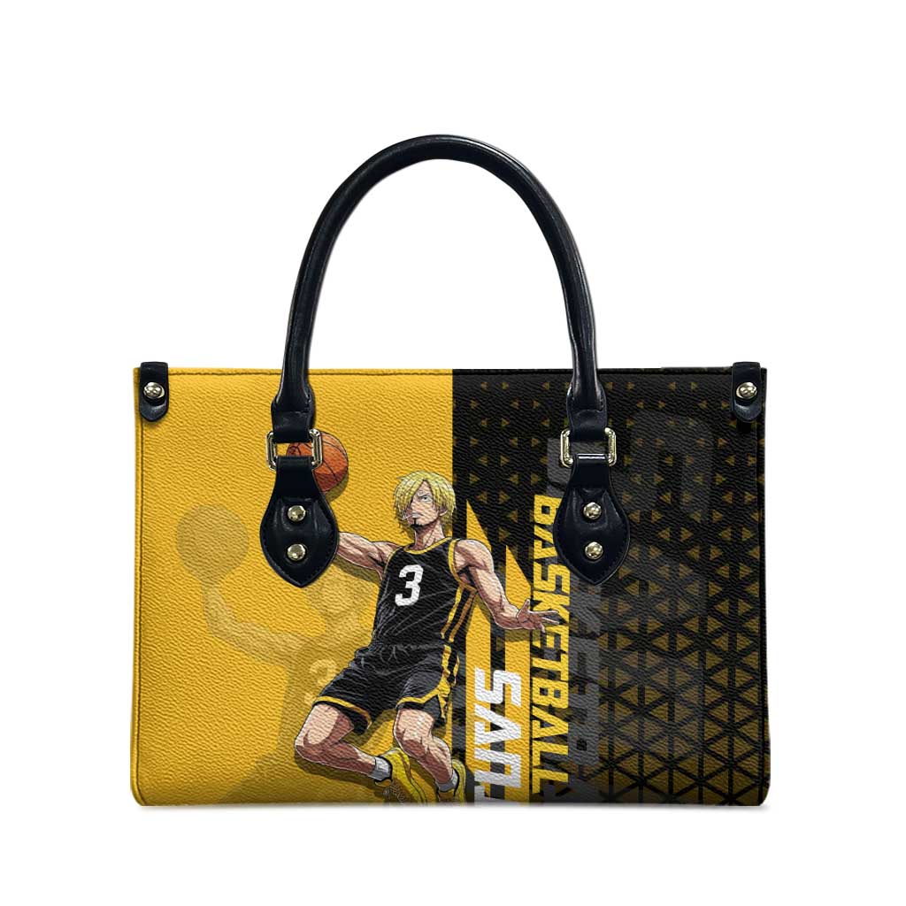 Sanji One Piece Basketball Theme Yellow and Black Design Leather Bag with Pirate Chef Logo and Jump Shot Pose - The Mazicc