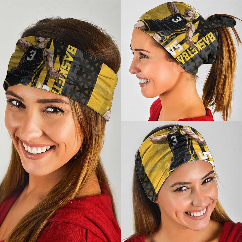 Sanji One Piece Basketball Theme Yellow and Black Design Neck Gaiter with Pirate Chef Logo and Jump Shot Pose - The Mazicc