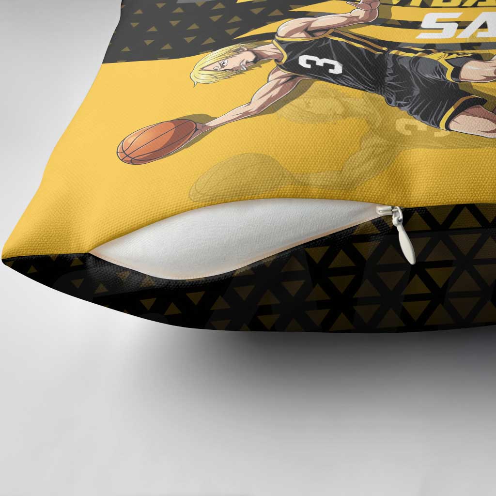 Sanji One Piece Basketball Theme Yellow and Black Design Pillow Cover with Pirate Chef Logo and Jump Shot Pose - The Mazicc
