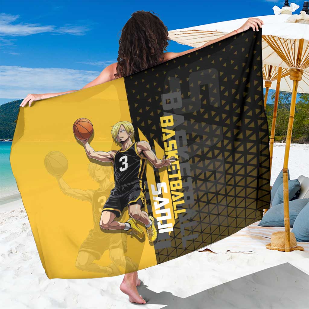 Sanji One Piece Basketball Theme Yellow and Black Design Sarong with Pirate Chef Logo and Jump Shot Pose - The Mazicc