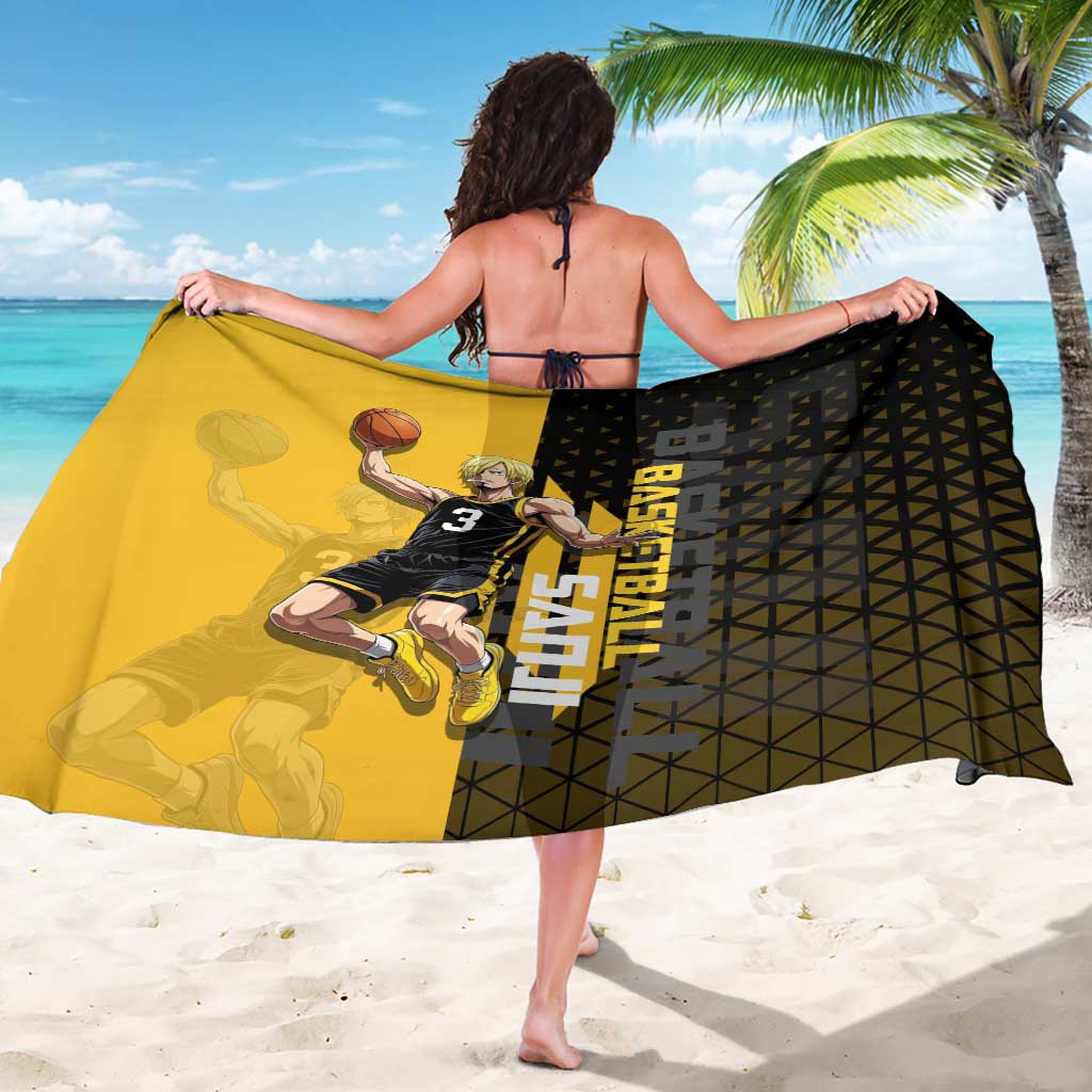Sanji One Piece Basketball Theme Yellow and Black Design Sarong with Pirate Chef Logo and Jump Shot Pose - The Mazicc