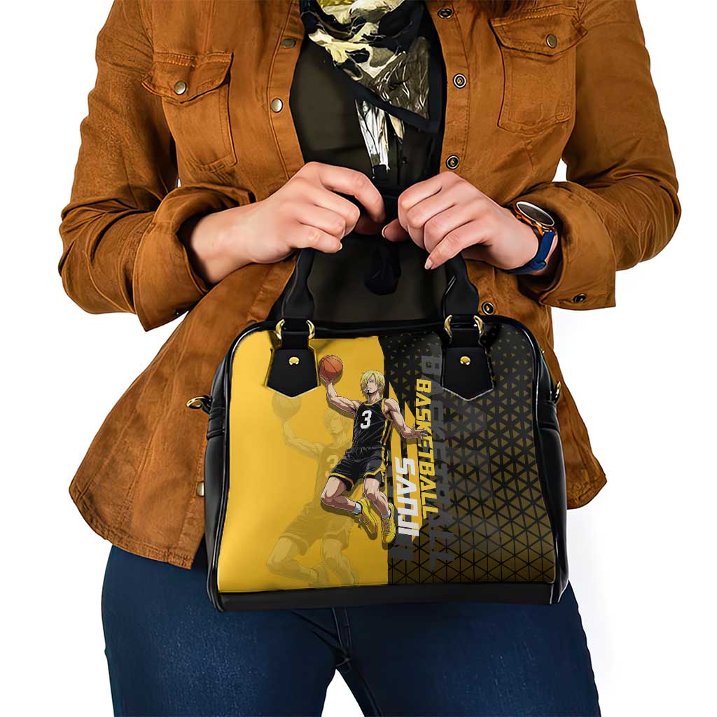Sanji One Piece Basketball Theme Yellow and Black Design Shoulder Handbag with Pirate Chef Logo and Jump Shot Pose - The Mazicc