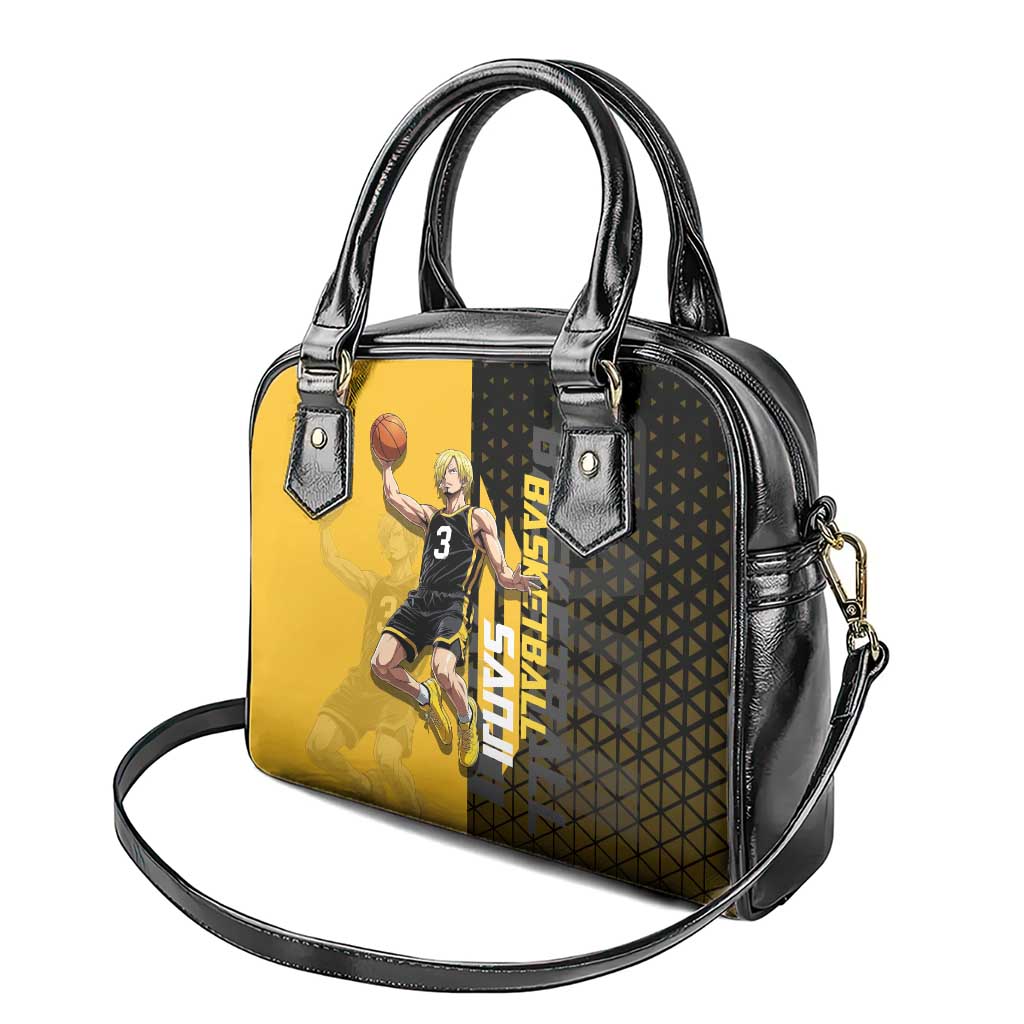 Sanji One Piece Basketball Theme Yellow and Black Design Shoulder Handbag with Pirate Chef Logo and Jump Shot Pose - The Mazicc