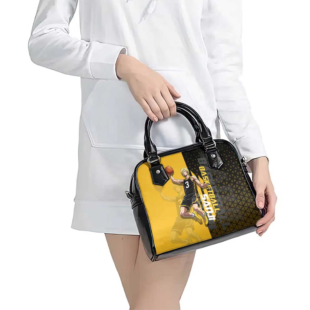 Sanji One Piece Basketball Theme Yellow and Black Design Shoulder Handbag with Pirate Chef Logo and Jump Shot Pose - The Mazicc