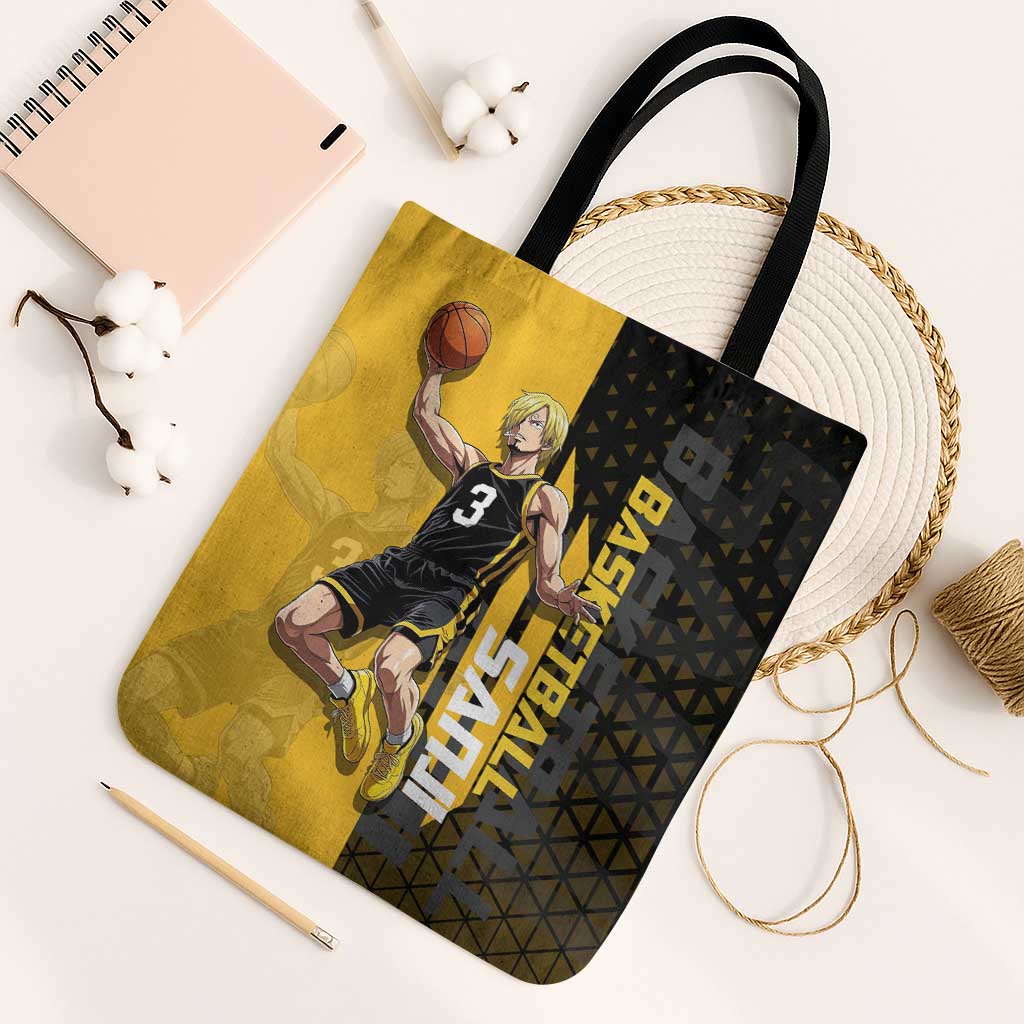Sanji One Piece Basketball Theme Yellow and Black Design Tote Bag with Pirate Chef Logo and Jump Shot Pose - The Mazicc