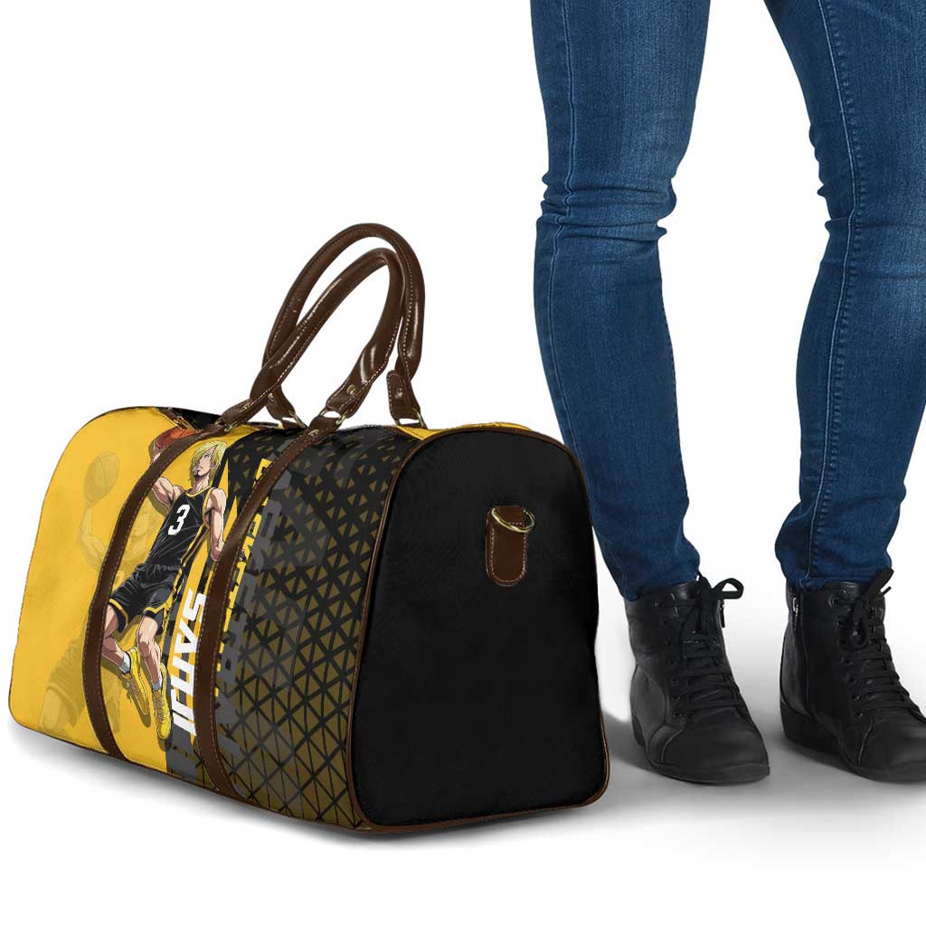 Sanji One Piece Basketball Theme Yellow and Black Design Travel Bag with Pirate Chef Logo and Jump Shot Pose - The Mazicc