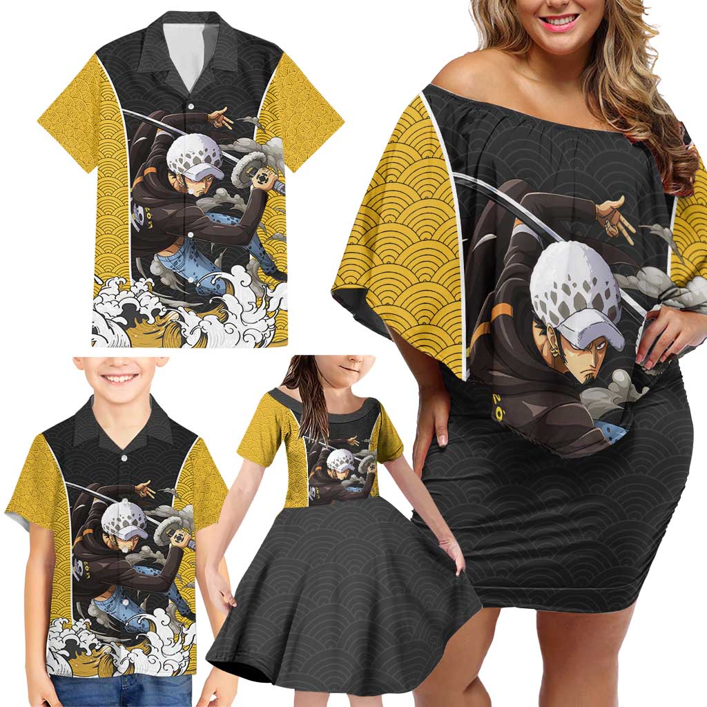 Trafalgar Law - One Piece Family Matching Off Shoulder Short Dress and Hawaiian Shirt Anime Style