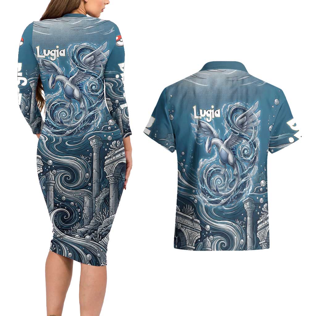 Lugia Legendary Couples Matching Long Sleeve Bodycon Dress and Hawaiian Shirt Lugia in the Lost Underwater Temple