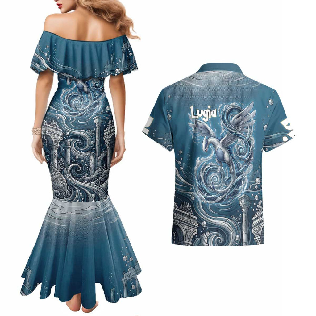 Lugia Legendary Couples Matching Mermaid Dress and Hawaiian Shirt Lugia in the Lost Underwater Temple