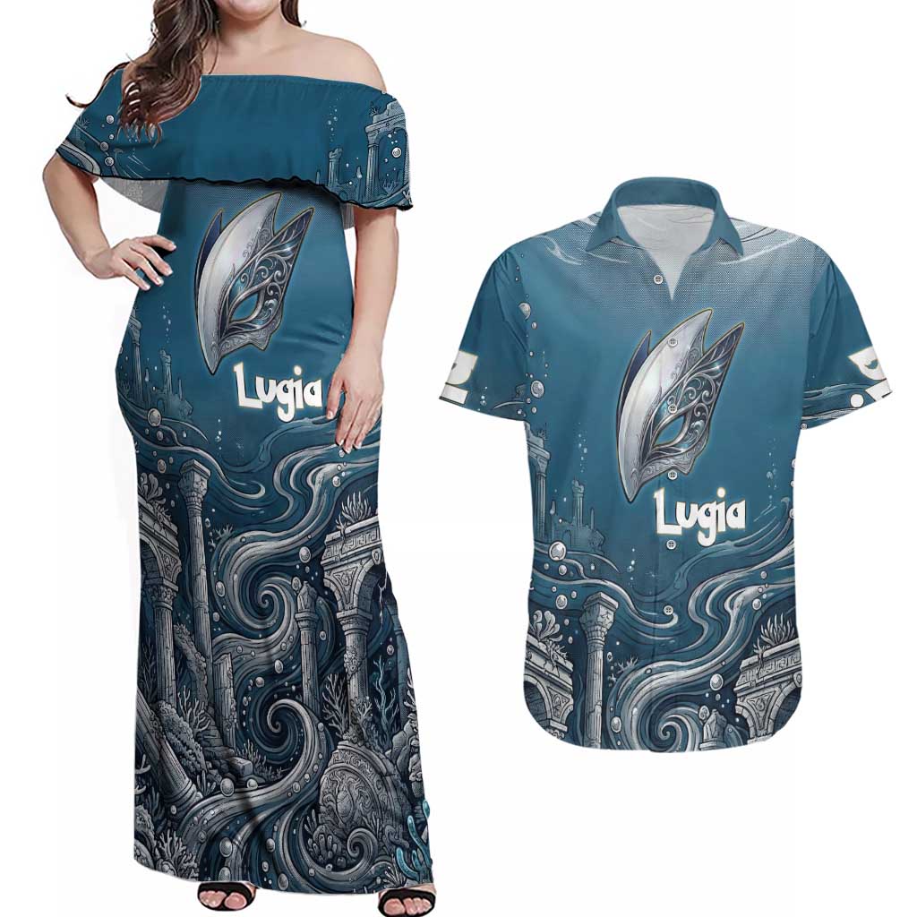 Lugia Legendary Couples Matching Off Shoulder Maxi Dress and Hawaiian Shirt Lugia in the Lost Underwater Temple