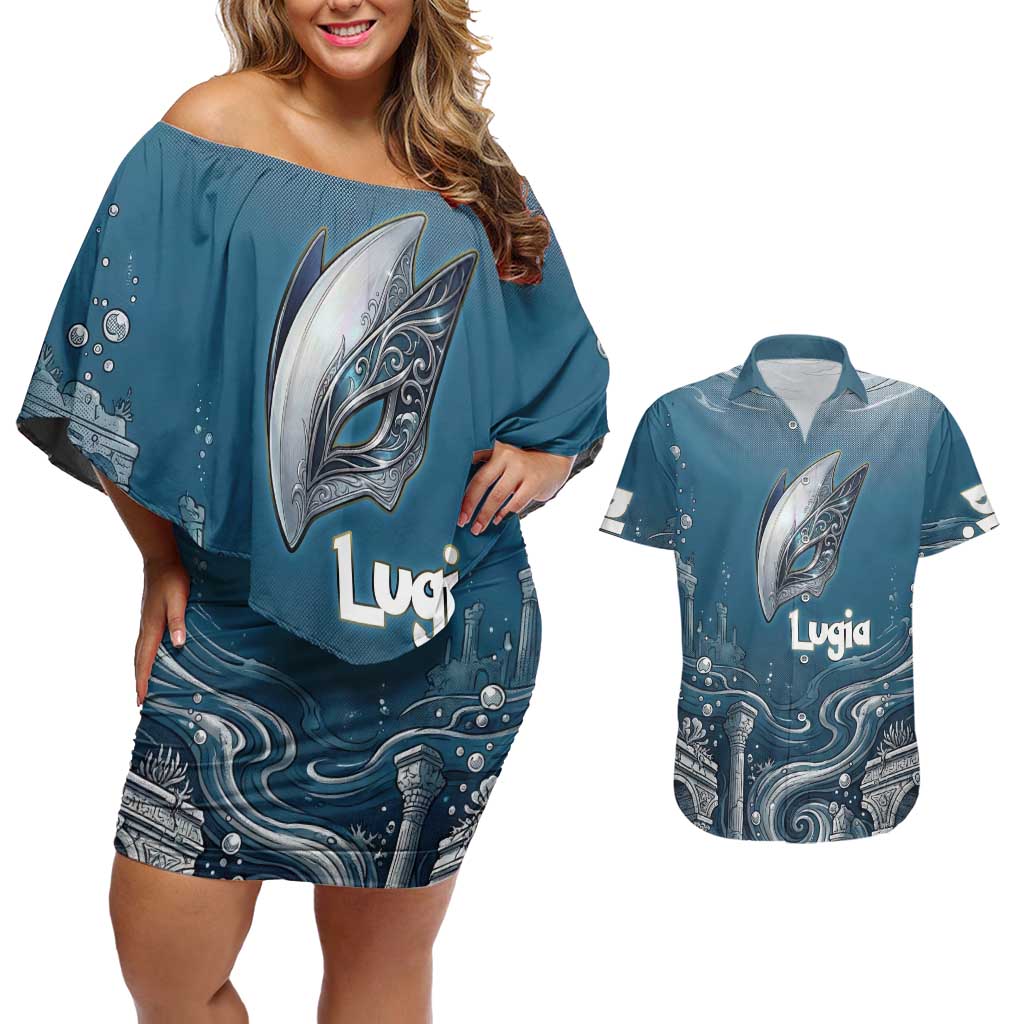Lugia Legendary Couples Matching Off Shoulder Short Dress and Hawaiian Shirt Lugia in the Lost Underwater Temple