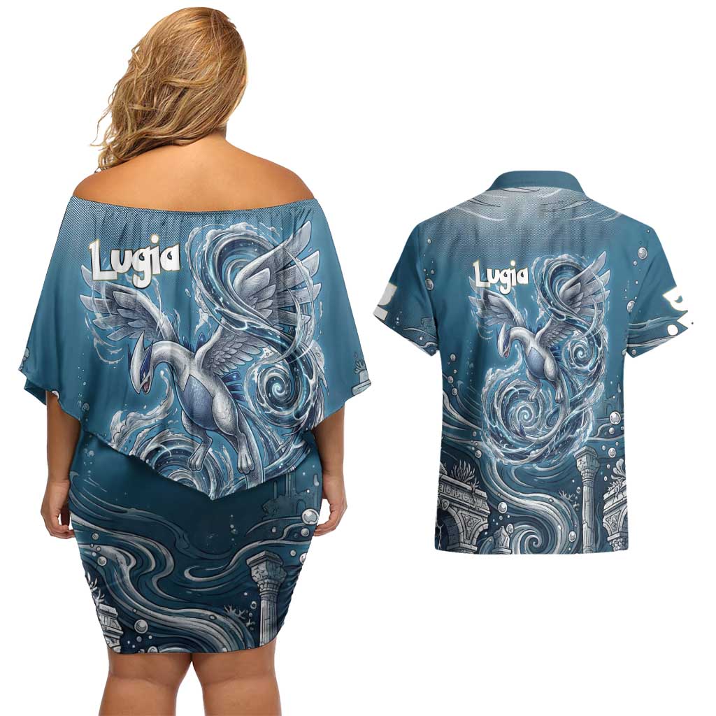 Lugia Legendary Couples Matching Off Shoulder Short Dress and Hawaiian Shirt Lugia in the Lost Underwater Temple