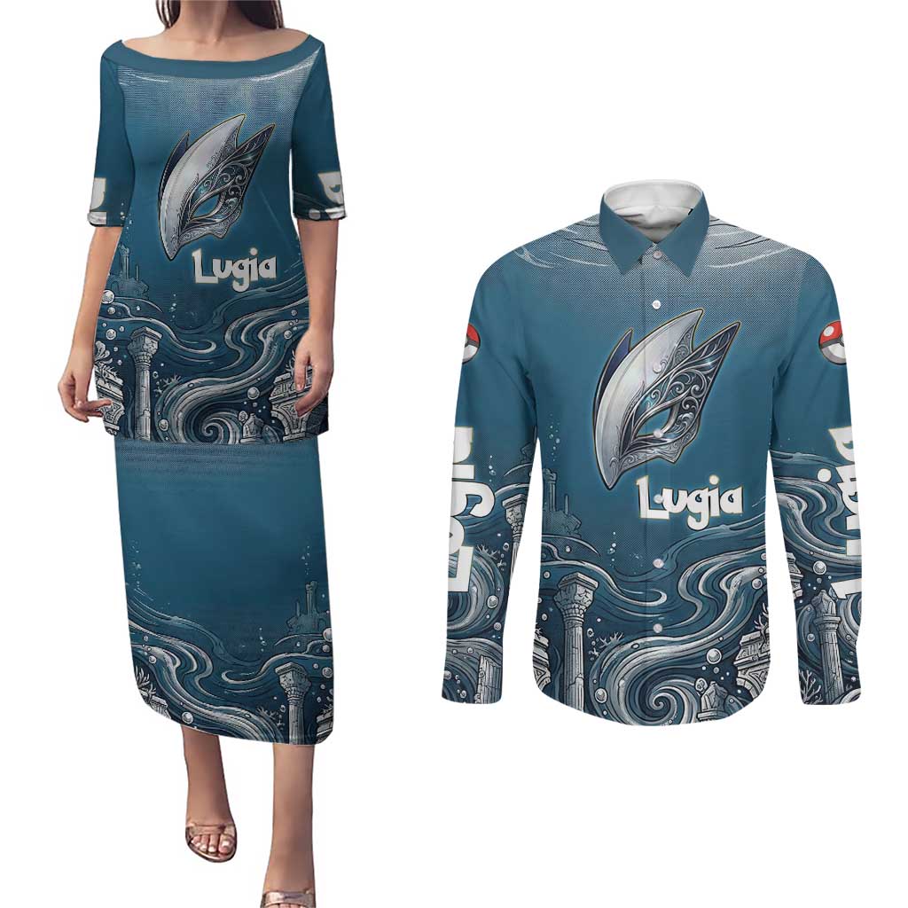 Lugia Legendary Couples Matching Puletasi and Long Sleeve Button Shirt Lugia in the Lost Underwater Temple