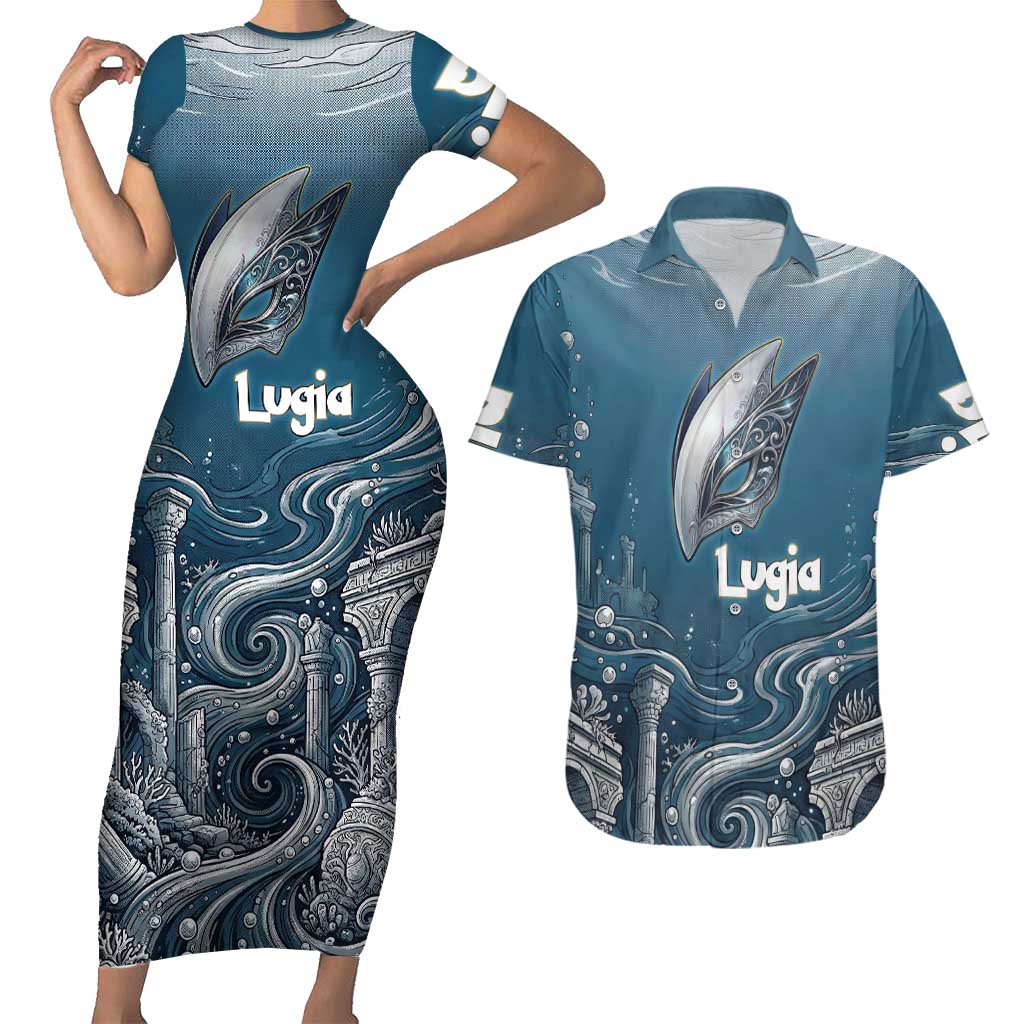 Lugia Legendary Couples Matching Short Sleeve Bodycon Dress and Hawaiian Shirt Lugia in the Lost Underwater Temple