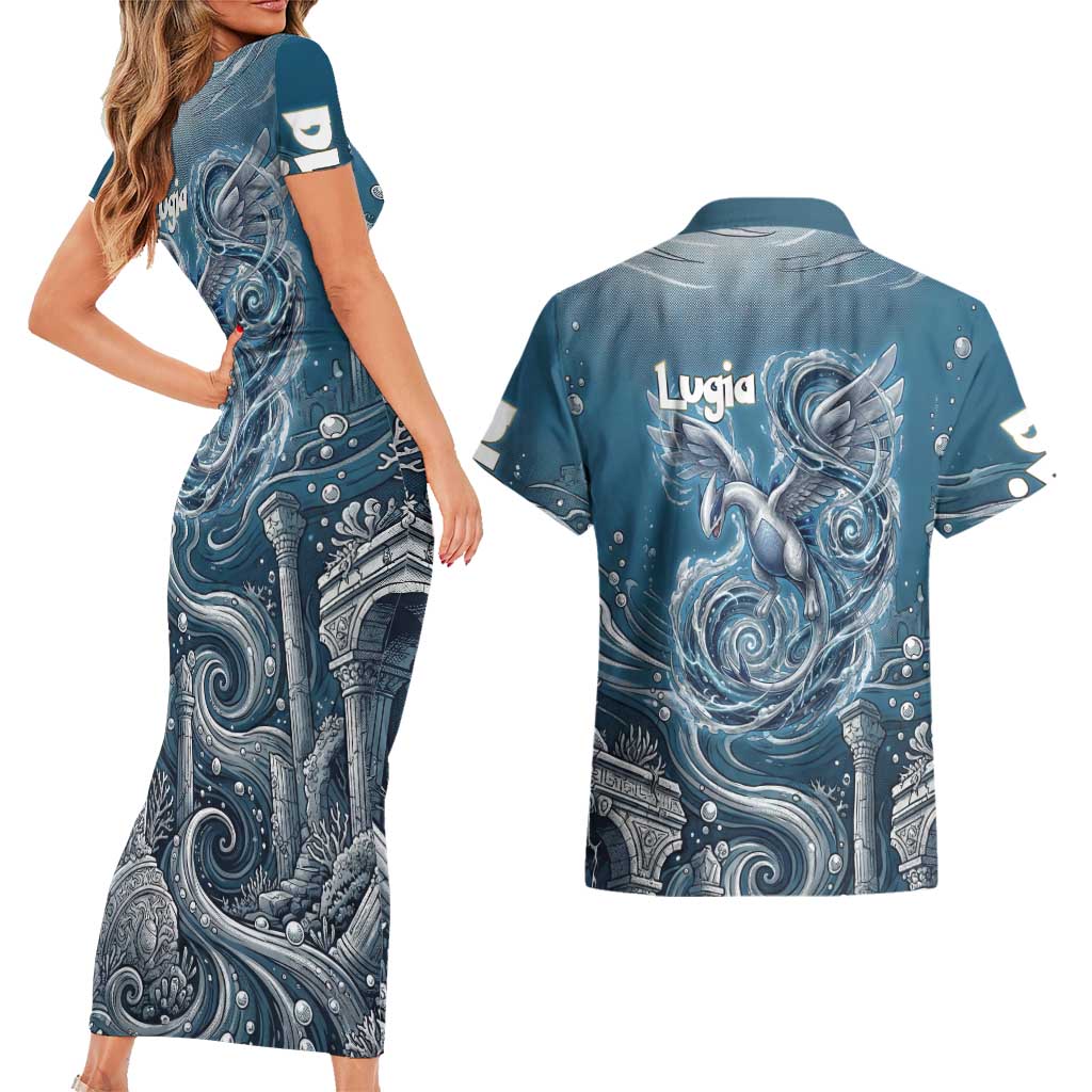 Lugia Legendary Couples Matching Short Sleeve Bodycon Dress and Hawaiian Shirt Lugia in the Lost Underwater Temple