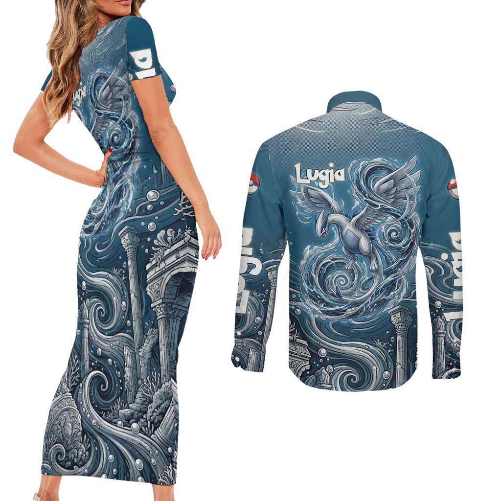 Lugia Legendary Couples Matching Short Sleeve Bodycon Dress and Long Sleeve Button Shirt Lugia in the Lost Underwater Temple