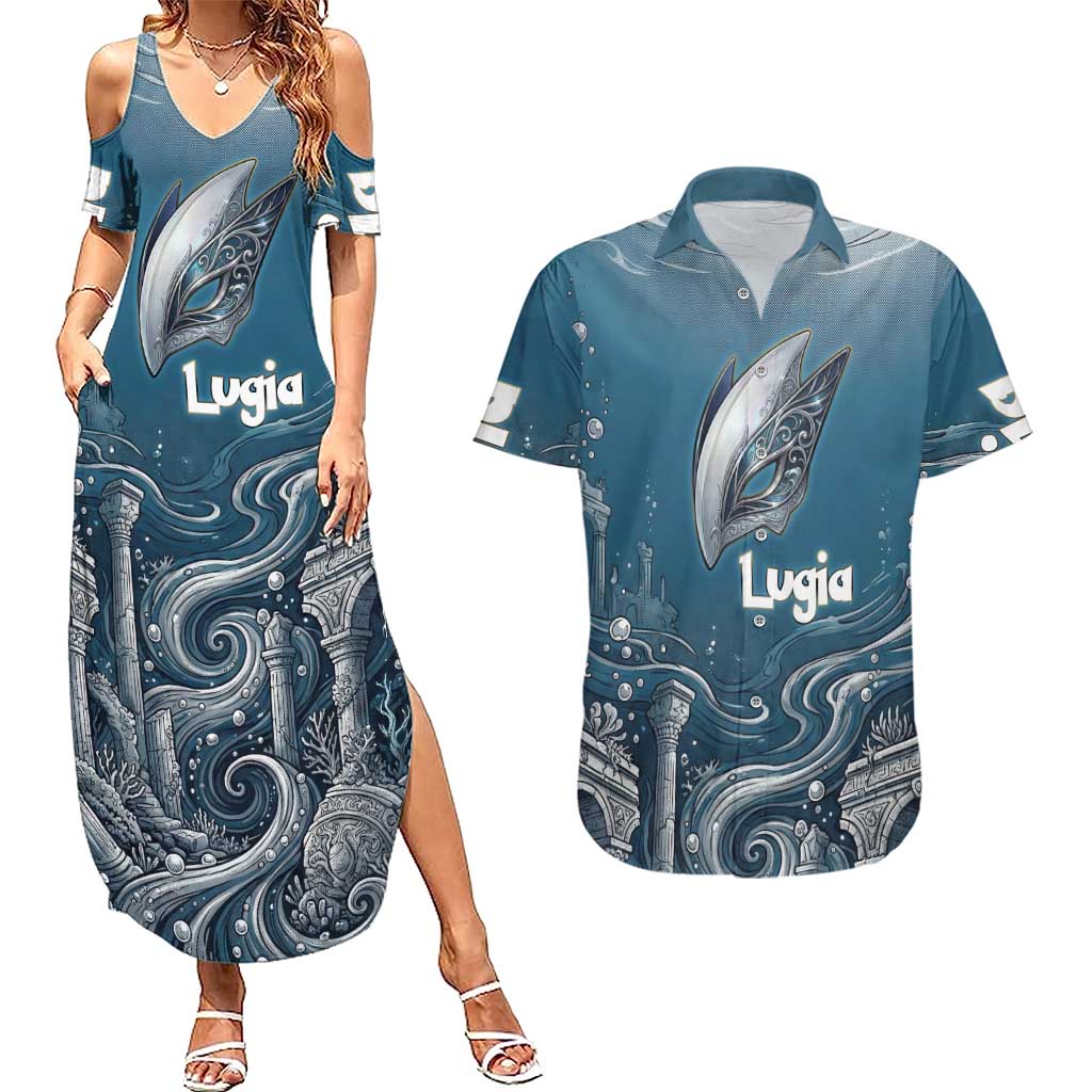 Lugia Legendary Couples Matching Summer Maxi Dress and Hawaiian Shirt Lugia in the Lost Underwater Temple