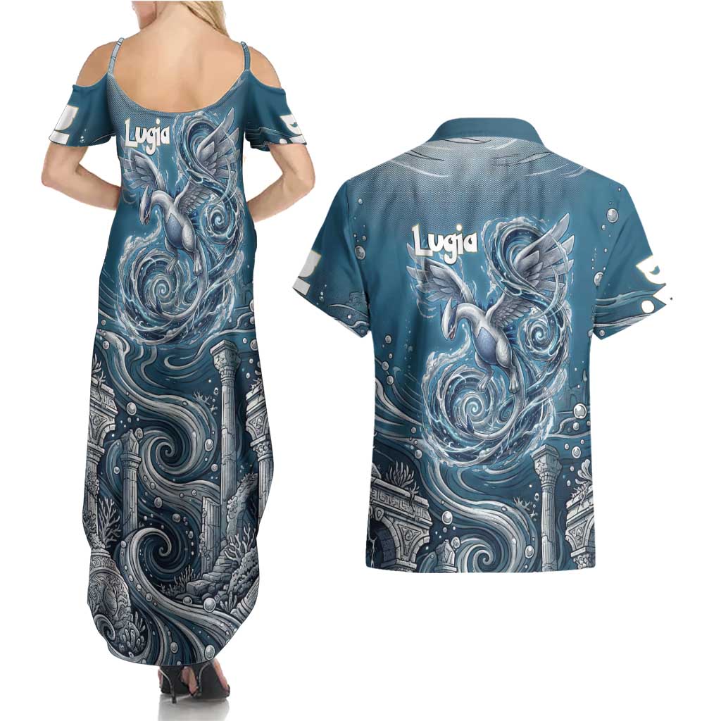 Lugia Legendary Couples Matching Summer Maxi Dress and Hawaiian Shirt Lugia in the Lost Underwater Temple