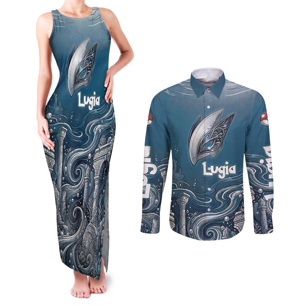 Lugia Legendary Couples Matching Tank Maxi Dress and Long Sleeve Button Shirt Lugia in the Lost Underwater Temple